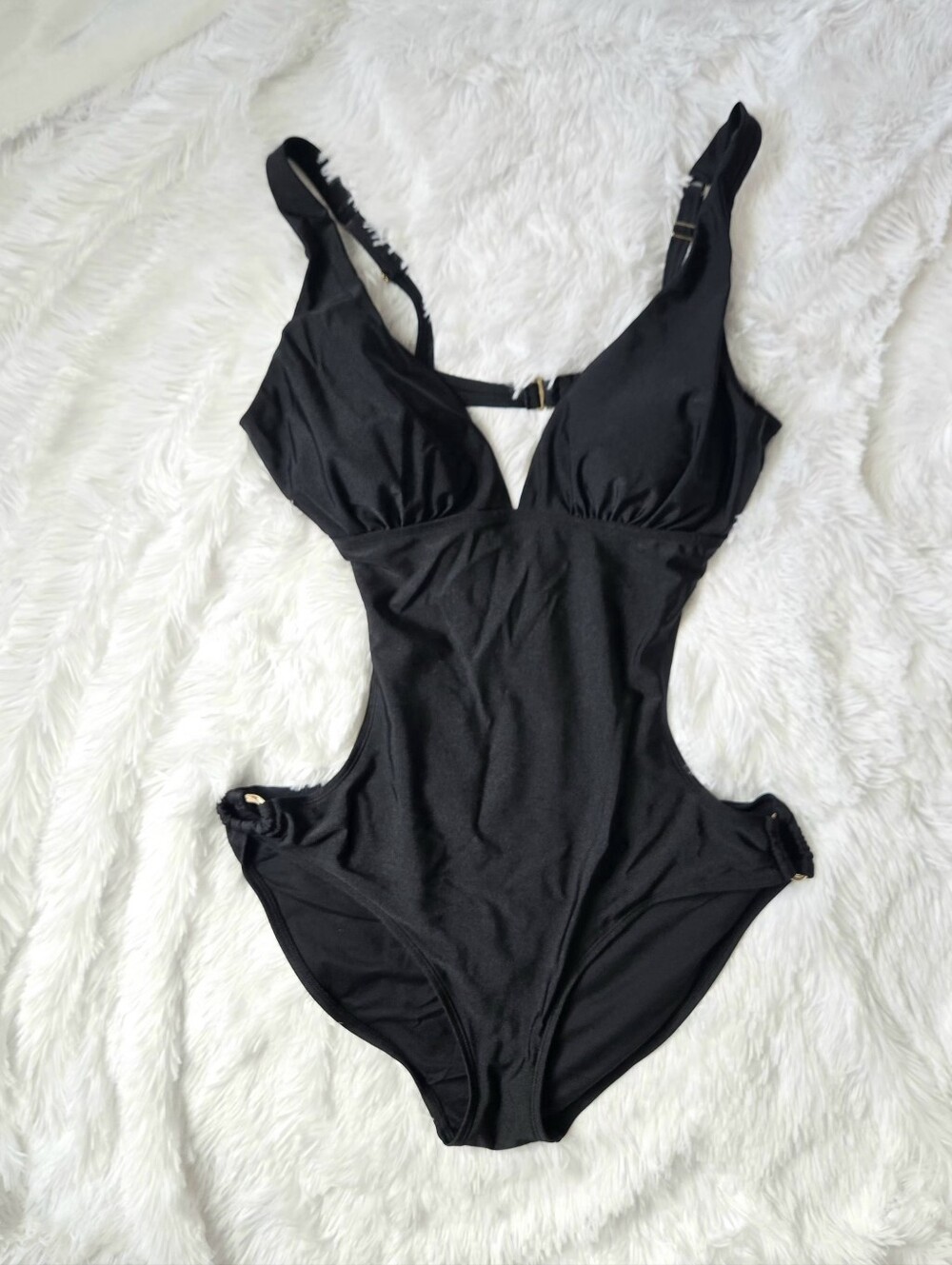 Jennifer Lopez Black Cutout Monokini Swimsuit Size 16 Plunging One Piece